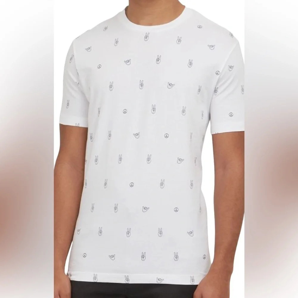 Kenneth Cole graphic peace sign tee White Blue classic crew neck cotton Tshirt
